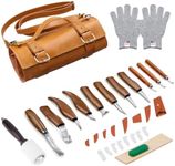 WGLILO Wood Carving Tool Kit for Adult Beginners Woodworking, Whittling Knife Set with Large Leather Case and Gouge, Wooden Spoon Carving Kits, Gifts for Men Women Carving Enthusiasts Friends