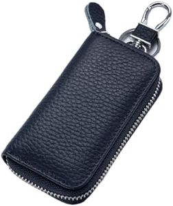 JIUFENG Leather Keys Holder Car Key Card Wallet Multifunctional Zipper Key Case Coin Pouches Keychain Key Ring Unisex (Blue)