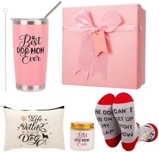 Hoemwarm Dog Mom Gifts for Women Best Dog Mom Gifts For Dog Lovers 20 OZ Wine Tumbler Dog Mom Gifts Set with Socks Makeup Bag Scented Candle Gifts Box for Women Mothers Day Gifts