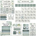 Hadley Designs Greenery Classroom Calendar Set Bulletin Board Sets For Teachers - School Calendar For Classroom, Classroom Calendar Bulletin Board Set For Classroom Decoration