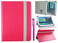 Emartbuy Universal 9.1 Inch - 10.5 Inch Hot Pink Multi Angle Folio Wallet Case Cover With Card Slots Grey Elastic Strap and Stylus Pen Compatible With Selected Devices Listed Below