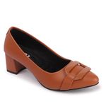 Colo Women's Pointed Toe Block Heel Pumps HD-53 Tan Size 6 UK