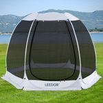 Leedor 10x10 Pop Up Canopy Screen Tent, Outdoor Screen House Instant Camping Gazebo Mesh Mosquito Netting Screen Room with Carry Bag, Bonus Stakes Ropes and Sand Bags, Grey