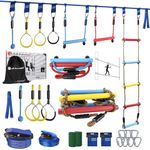 Gentle Booms Sports Ninja Warrior Obstacle Course for Kids, 2×56ft Ninja Line Kit with 8 Slackline Accessories - Monkey Bar, Rope Ladder, Gymnastic Ring, Arm Trainer and Monkey Fist