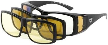 3in1 SuperSight System FitOns Full Frame - The Magnetic Clip-on Fit Over Glasses - Computer Lens Based Frame/Polarized Sunglass Clip-on/Night Driving Clip-on