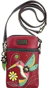 CHALA Cell Phone Crossbody Purse-Women PU Leather/Canvas Multicolor Handbag with Adjustable Strap - Hummingbird - burgundy