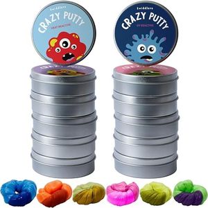 THE TWIDDLERS 12 Smart Colour Changing Putty, Heat Reactive Slime in Lid Pots with 8 Mini UV Torch - Premium Kids DIY Slime, Art Activity Toy Gift Set for Party Favours Bag Fillers