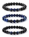 MILACOLATO Beaded Bracelets for Men 8MM Tigers Eye Mens Bracelet Matte Lava Rock Bracelet Adjustable Stretch Mens Bead Bracelets Father's Day Mens Jewellery Gifts-3BB