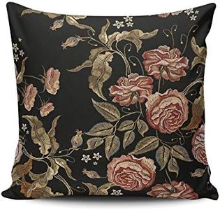 Fanaing Classical Vintage Buds of Roses on Black Pillowcase Home Sofa Decorative 18X18 Inch Square Throw Pillow Case Decor Cushion Covers Double Sided Printed