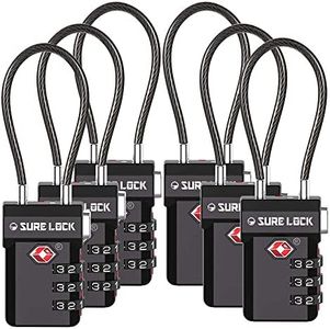 SURE LOCK TSA Approved Luggage Locks, Open Alert, Easy Read Dials, Travel Luggage Locks for Suitcase, Baggage Locks, BLACK 6 PACK, One_Size