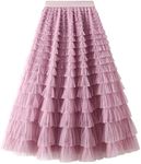 Veslen Women’s Multilayer Ruffles Tulle Skirt Pleated High Waist Fluffy Maxi Skirt Fairy Cake Dress Long Tutu Party Skirt (AU, Alpha, Medium, Regular, Long, Purple Pink)