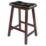 Winsome Wood Mona 24-Inch Cushion Saddle Seat Stool, Black Faux Leather, Wood Legs, Rta