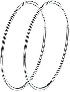 Sterling Silver 925 Large Hoop Earrings Circle Endless Basketball Huggie Round Earring (60mm)