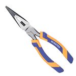 WISEPRO 8" Long Nose Pliers with Serrated Jaws and A Cutting Edge, for Bending and Shaping Wire, Holding Small Objects, and Cutting Thin Wire or Cable