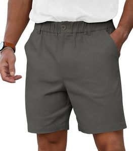 RQP Men's Cotton Casual Shorts Classic-fit 7" Chino Shorts Elastic Waist Daily Wear Dress Summer Shorts,Mocha