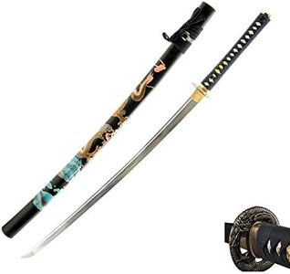 HMS Japanese Samurai Katana Sword, Dragon Tsuba, Hand Forged, 1045 Carbon Steel, Heat Tempered, Full Tang, Sharp
