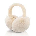 XIAOHAWANG Foldable Ear Muffs Women Winter Fluffy Earmuffs Warm Girls Ear Warmer Soft Outdoor Ear Cover (A-beige)