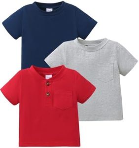 Jecson Boys Henley Short Sleeve Baby Shirt 3-Pack Cotton Stretch Tops Lightweight Summer T Shirts