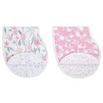 aden + anais Burpy Bib, 100% Cotton Muslin, Soft Absorbent 4 Layers, Multi-Use Burp Cloth and Bib, 22.5" X 11", 2 Pack, Mon Fleur