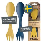 Light My Fire Spork Original 3-in-1 Camping Cutlery Knife Fork Spoon Set Survival Camping Gifts for Scouts Camping Accessories BPA Free Sporks Reusable Travel Cutlery Set 2-Pack Yellow/Blue