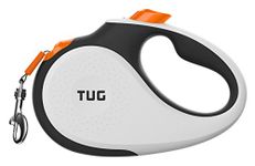 TUG 360° Tangle-Free Retractable Dog Lead for Up to 15 kg Dogs | 5 m Strong Nylon Tape | One-Handed Brake, Pause, Lock (Small, White/Orange)