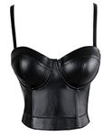 Charmian Women's Spaghetti Straps PU Leather Bustier Crop Top Black XXXX-Large