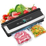 unifun Vacuum Sealer Machine 70kPa Powerful Automatic Food Saver Vacuum Sealer, Compact Food Vacuum Sealer Machine with External Vacuum System, Sliding Cutter, 10 Sealer Bag, Dry Moist Fresh Modes