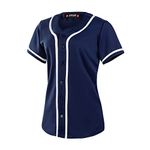 EALER BJW80 Series Women's Baseball Jersey Softball Jersey Button Down Shirts, Navy, XX-Large