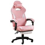 SEGEDOM Gaming Chair with Footrest and Massage Lumbar Support, Ergonomic Computer Gamer Chair, Office Video Game Chairs with Adjustable Height and Backrest (Pink White)