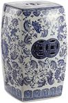 JONATHAN Y TBL1011A Floral Vine 18.5" Chinoiserie Ceramice Square Indoor/Outdoor Garden Stool Bohemian, Coastal, Classic, Cottage, French Country, Traditional, Bathroom, Garden Room, Patio, Blue/White