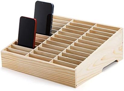 Lawei 36-Grid Wooden Cell Phone Holder, Mobile Phones and Calculator Management Storage Box, Multifunctional Desktop Organizer Storage Box for Classroom, Office, Meeting Room, Phone Rack Display