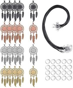 LANBEIDE 60Pieces Cabochons Jewelry Making Kits-20Pcs Dreamcatcher Bezel Pendant Trays with 20Pcs Glass Cabochons 14mm and 20Pcs Black Waxed Necklace Cords for Photo Pendant Jewelry Making