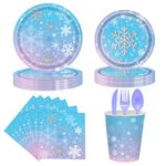 141 PCS Snowflake Birthday Party Supplies, Frozen Birthday Party Supplies, Winter Wonderland Party Decorations, Christmas Snowflake Party Tableware Set Snowflake Plates Napkins Cups Forks (20 Guests)