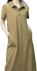 Zeagoo Robe longue pour femme - Robe d'été midi à manches courtes - Robe longue - Robe longue - Robe décontractée - S-XXL, beige, XXXL