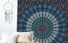 raajsee Indian Cotton Blue Tapestry Mandala Wall Hangings, Boho Throw Bohemian Bedding Queen Bedspread 140X210 CMS