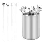 Cocktail Picks and Holder Kit, 28pcs Metal Cocktail Toothpicks for Drinks with Holder, Swizzle Cocktail Stirrers Sticks Reusable Appetizer Skewers for Fruits Sandwiches Cupcakes Party Supplies