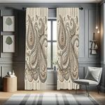 Ambesonne Paisley Curtains, Delicate Bohemian Leafy Motives on Stripes in Neutral Muted Colors, Window Treatments 2 Panel Set for Living Room Bedroom, Pair of - 28" x 84", Warm Taupe Ivory and Sepia