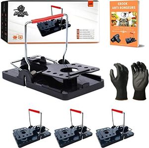 Benlight Piege a Rat Professionnel Pack x 4 - Lot de 4 Pieges a Rats XXL Puissant + Gants + Ebook | Piege pour Rats Intérieur et Piège à Rat extérieur