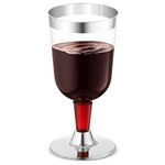 BloominGoods 50-Pack 7.5oz Wine Glass - Disposable Clear Plastic Cups - Party & Wedding â€“ Silver Rimmed â€“ Fancy Premium Heavy Duty