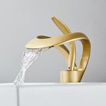 Brass Waterfall Faucet Core Elegant Single Hole Bathroom Vessel Sink Unique Contemporary Vanity for Tall Swan Faucet Gold…