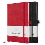 A5 Notebook, 2 Pack Notebook A5 200 Pages 100 GSM Journal Notebook Hardback Notepad with Bookmark, Pen Loop, and Elastic Closure (Black+Red)