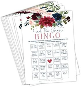 Your Main Event Prints Navy Burgundy Floral Find The Guest Bingo Game for Bridal Shower, Baby Shower and Bachelorette Parties, 50 Game Cards Included