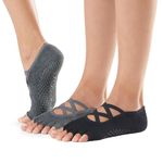 Toesox Elle Yoga Socks – Half Toe 2 Pack, Charcoal & Black, SM