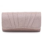 Damara Women's Velvet Handbag (Champagne, Perfectly Pleated Clutch, Party, Size 15)