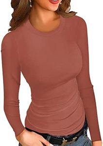 HWOKEFEIYU Womens Casual Scoop Neck Ribbed Sweatshirts Sexy Fall Long Sleeve Shirts(Tangerine,Small)
