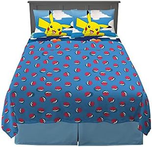 Franco Biancheria da letto per bambini, super morbida, set di lenzuola in microfibra, 4 pezzi, per letto matrimoniale, motivo: Pokemon
