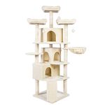 Hey-brother XL Cat Tree, 73.4 inch Cat Tower with 3 Caves, 3 Cozy Perches, Scratching Posts, Board, Activity Center Stable for Kitten/Big Cat, Beige MPJ032M