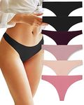 FINETOO 6 Pack Seamless Thongs for Women Breathable Tangas Underwear No Show Strings Comfortable Thongs Panties Invisible Hipster XS-XL