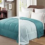 Exclusivo Mezcla 4.5 Tog Double Size Duvet All Seasons, Ultra Soft Reversible Coverless Duvet Queen Comforter, Lightweight and Machine Washable, 200cm*200cm Dusty Teal/Spa Blue