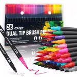 KLIFFOO Dual Tip Colorful Art Markers Sketch Pens 36 Colors With Carrying Case For Painting Sketching Calligraphy Drawing -Twin Head Permanent Colouring Marker Pens For Kids Adult, Multicolor (36)